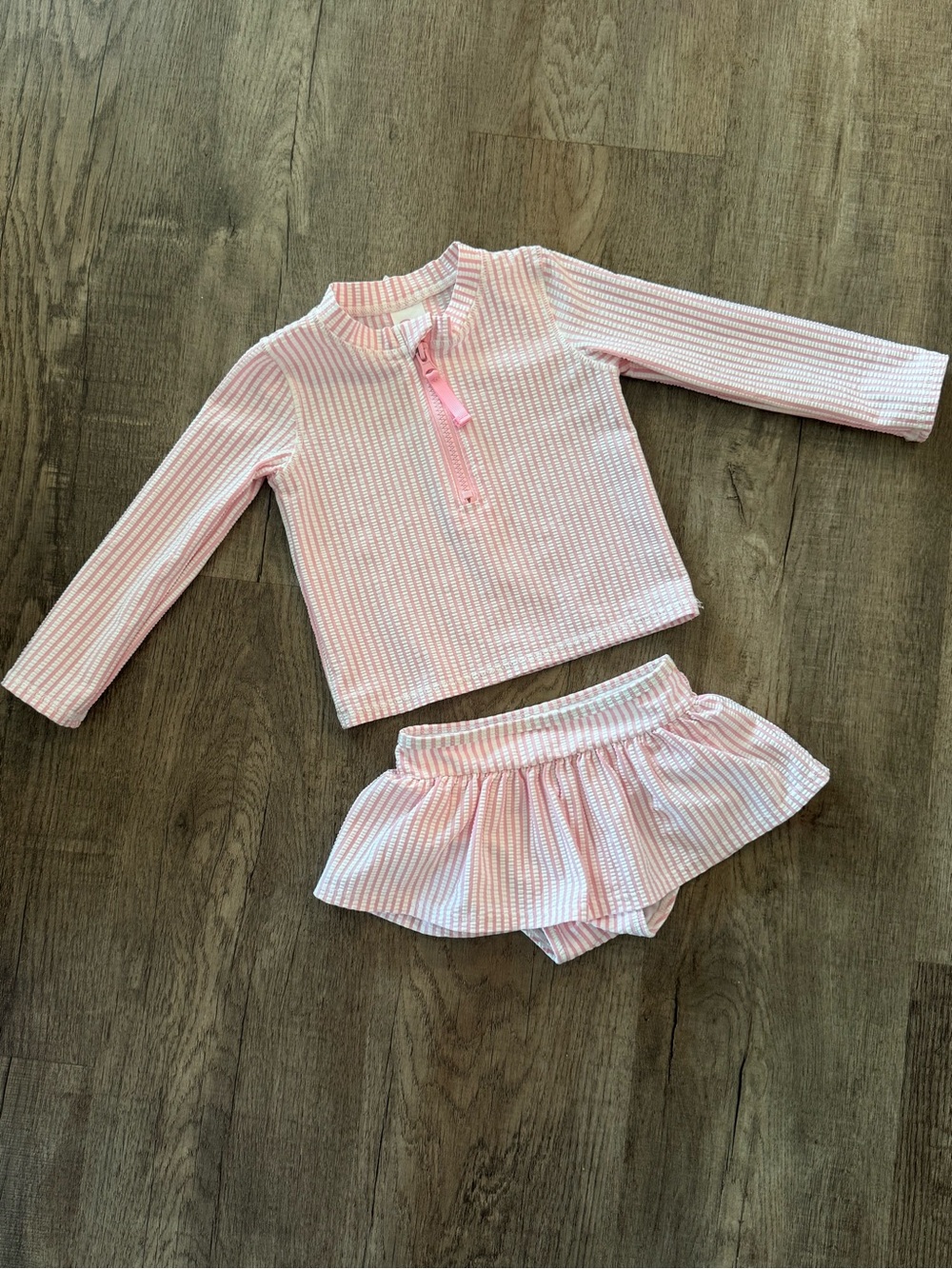 Ruffle Butts 2 Piece Pink Seersucker Swim Set